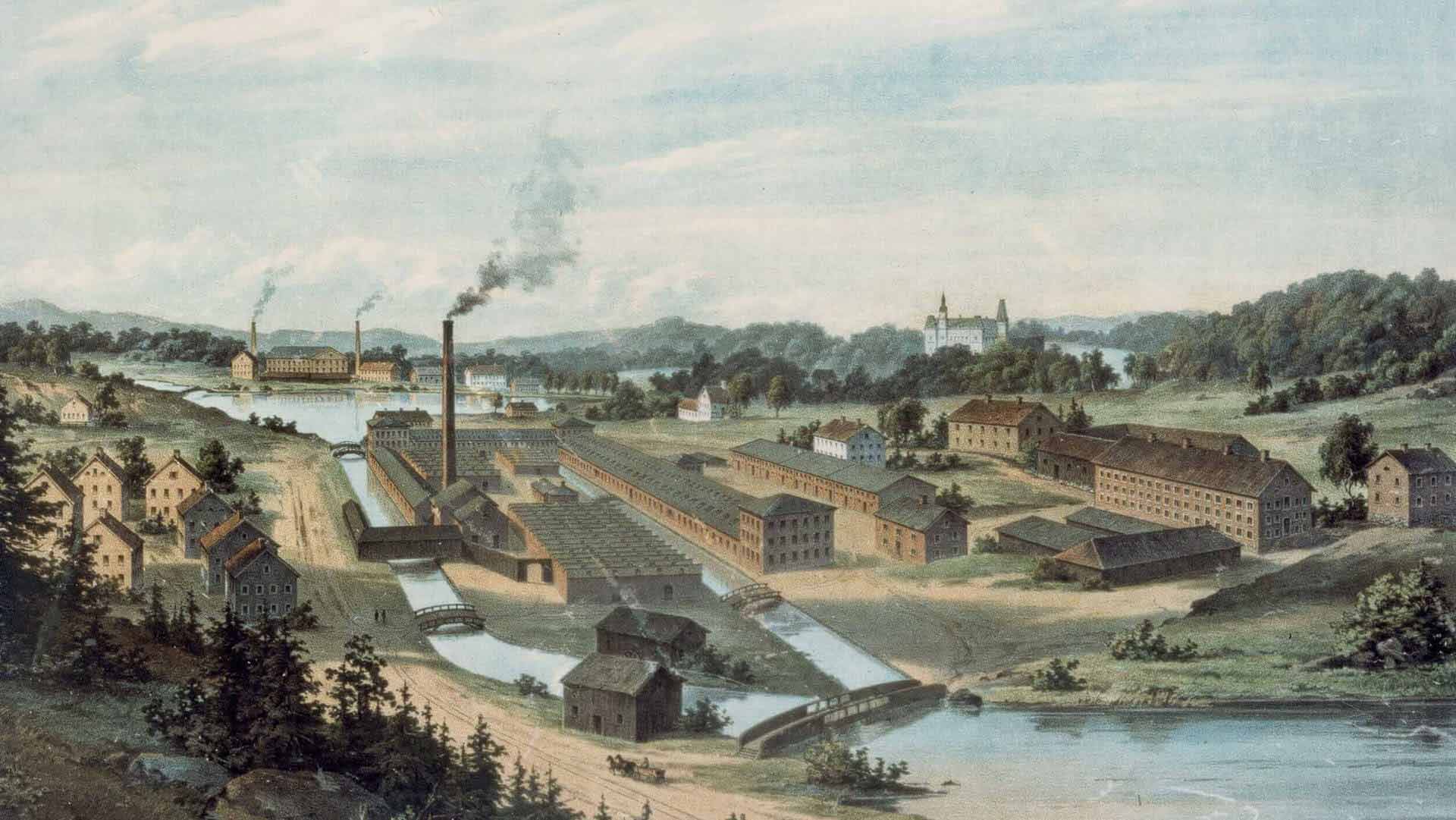 a picture of Mölnycke's factory in 1849